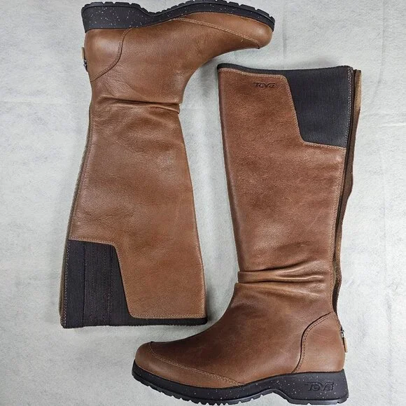 NEW Teva Afton Tall Brown Leather/Suede Waterproof Boots Women's Size 6 - Picture 3 of 6